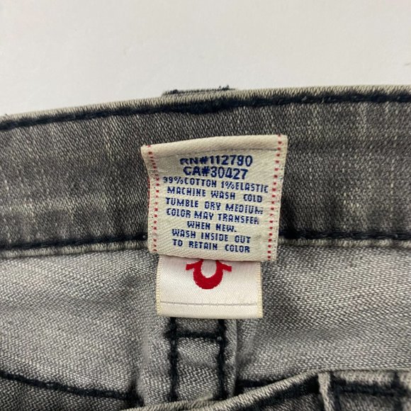 True Religion Johnny Big T Jeans Womens Size 30 x 34 Gray Black Stretch - Picture 11 of 16